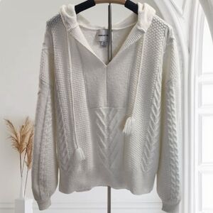 Industry White Hooded Cable Knit Sweater. Size L